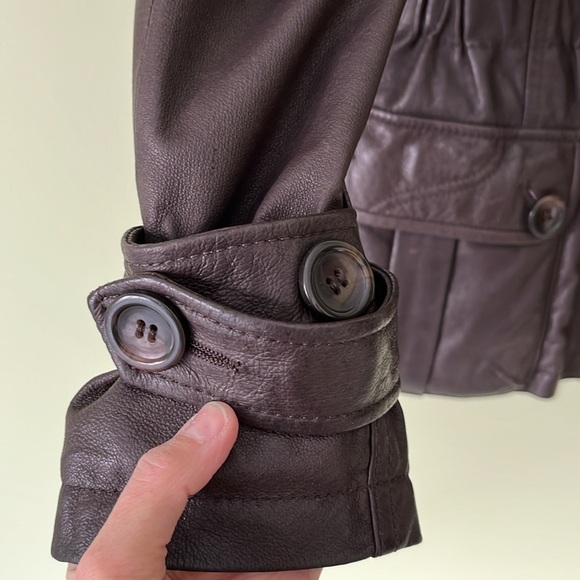 NWOT Danier Brown Leather Jacket Moto 80s Y2K High Collar Cinched Waist - Picture 7 of 17